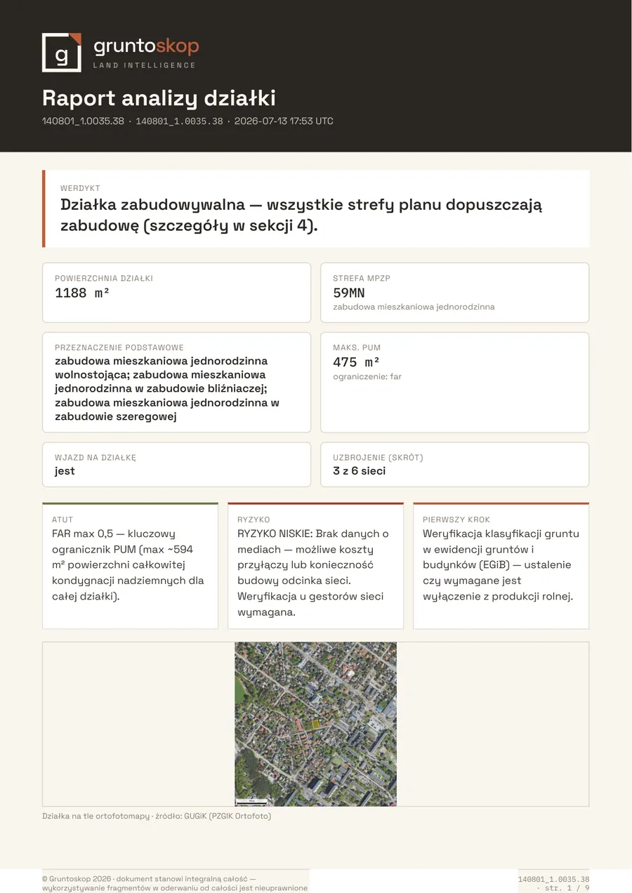 Okładka przykładowego raportu